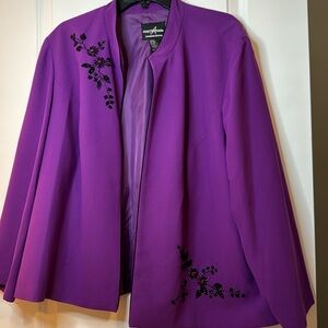 Dress jacket purple w/ black piping. beads design floral & leaf pattern 24wp